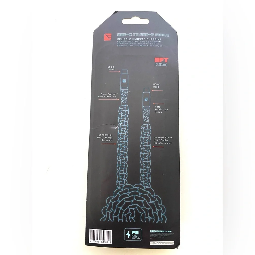 Dark Energy 3ft Paracord USB-C to USB-C High Speed Charging Cable
